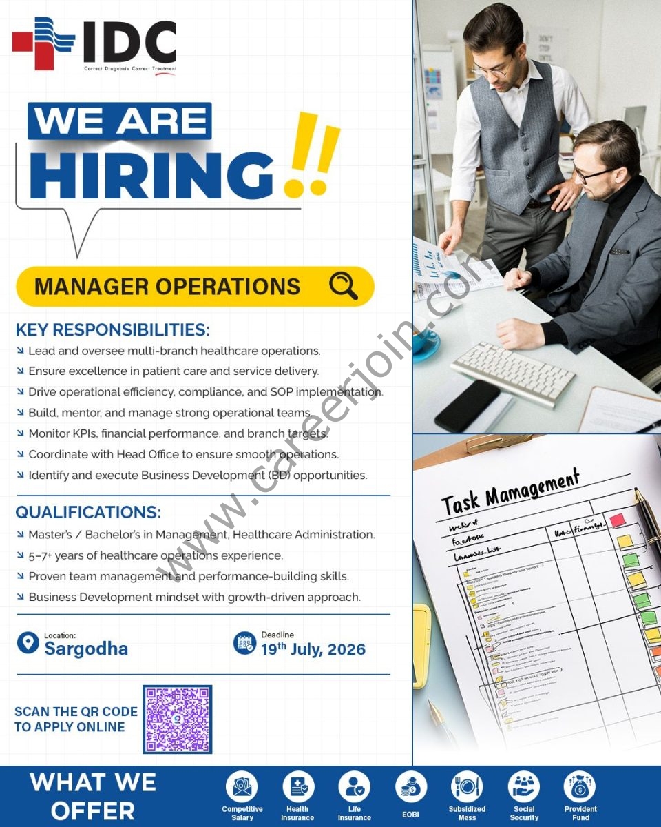 Islamabad Diagnostic Centre (IDC) Jobs Manager Operations 1