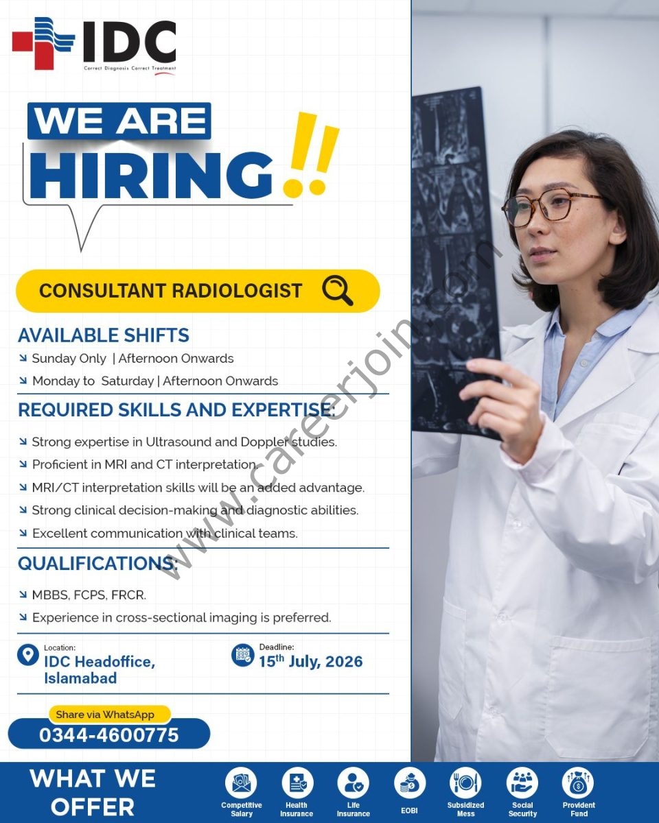 Islamabad Diagnostic Centre (IDC) Jobs Consultant Radiologist 1