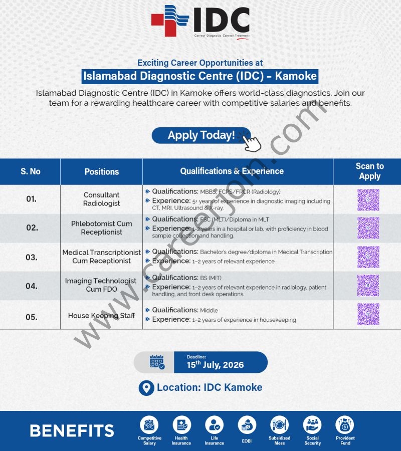 Islamabad Diagnostic Centre (IDC) Jobs July 2026 1