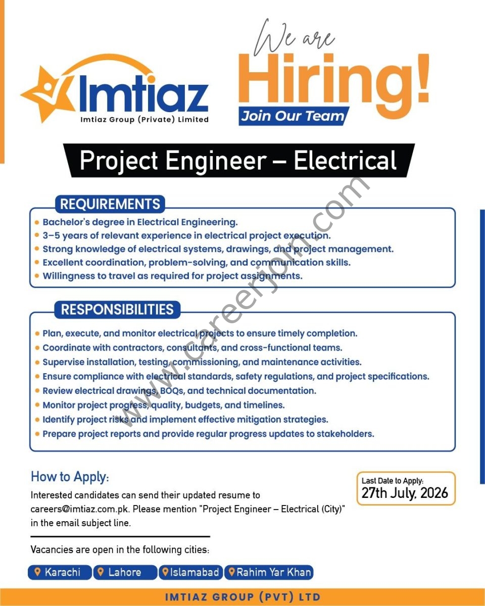 Imtiaz Super Market Jobs Project Engineer Electrical 1