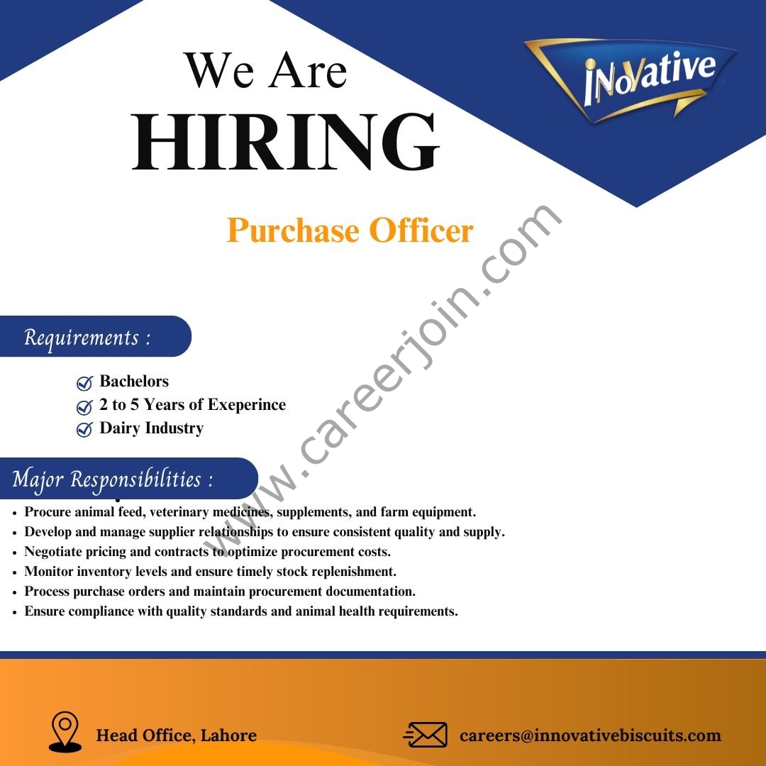 Innovative Biscuits Pvt Ltd Jobs Purchase Officer 1