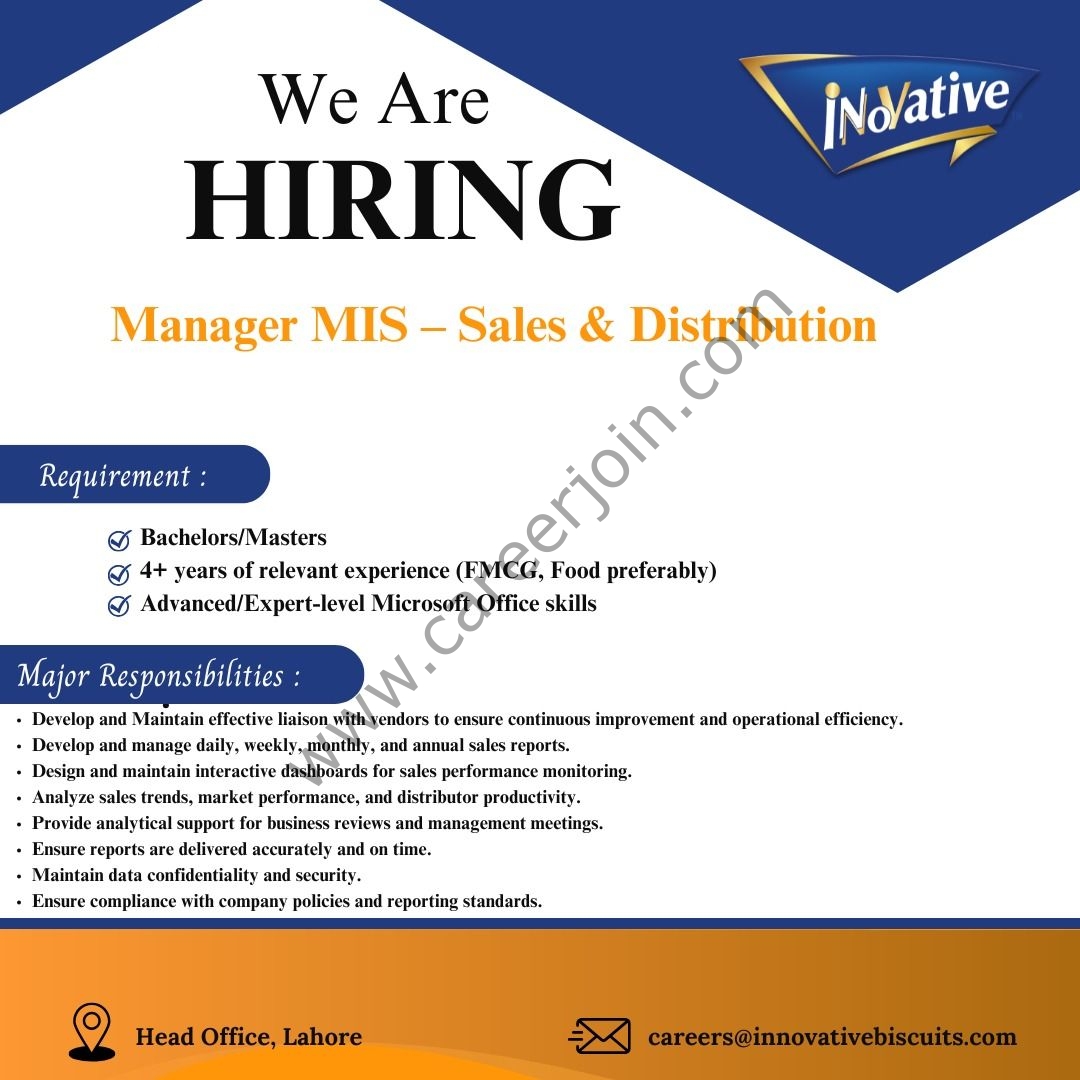 Innovative Biscuits Pvt Ltd Jobs Manager MIS 1