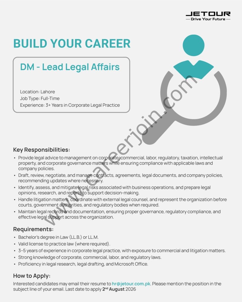JETOUR Pakistan Jobs DM Lead Legal Affairs 1