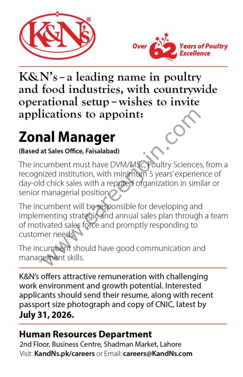 K&N’s Pakistan Jobs Zonal Manager 1