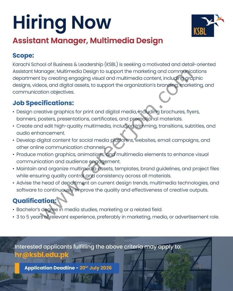 Karachi School of Business & Leadership (KSBL) Jobs July 2026 2