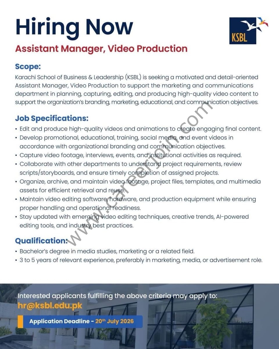 Karachi School of Business & Leadership (KSBL) Jobs July 2026 1