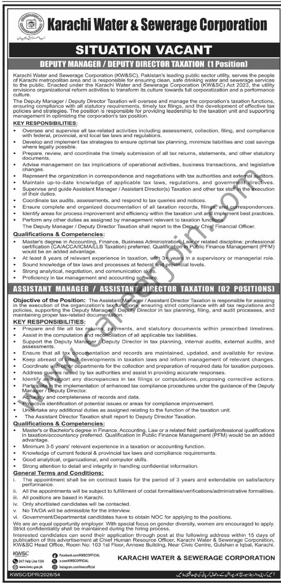 Karachi Water & Sewerage Corp Jobs 26 July 2026 Dawn 1