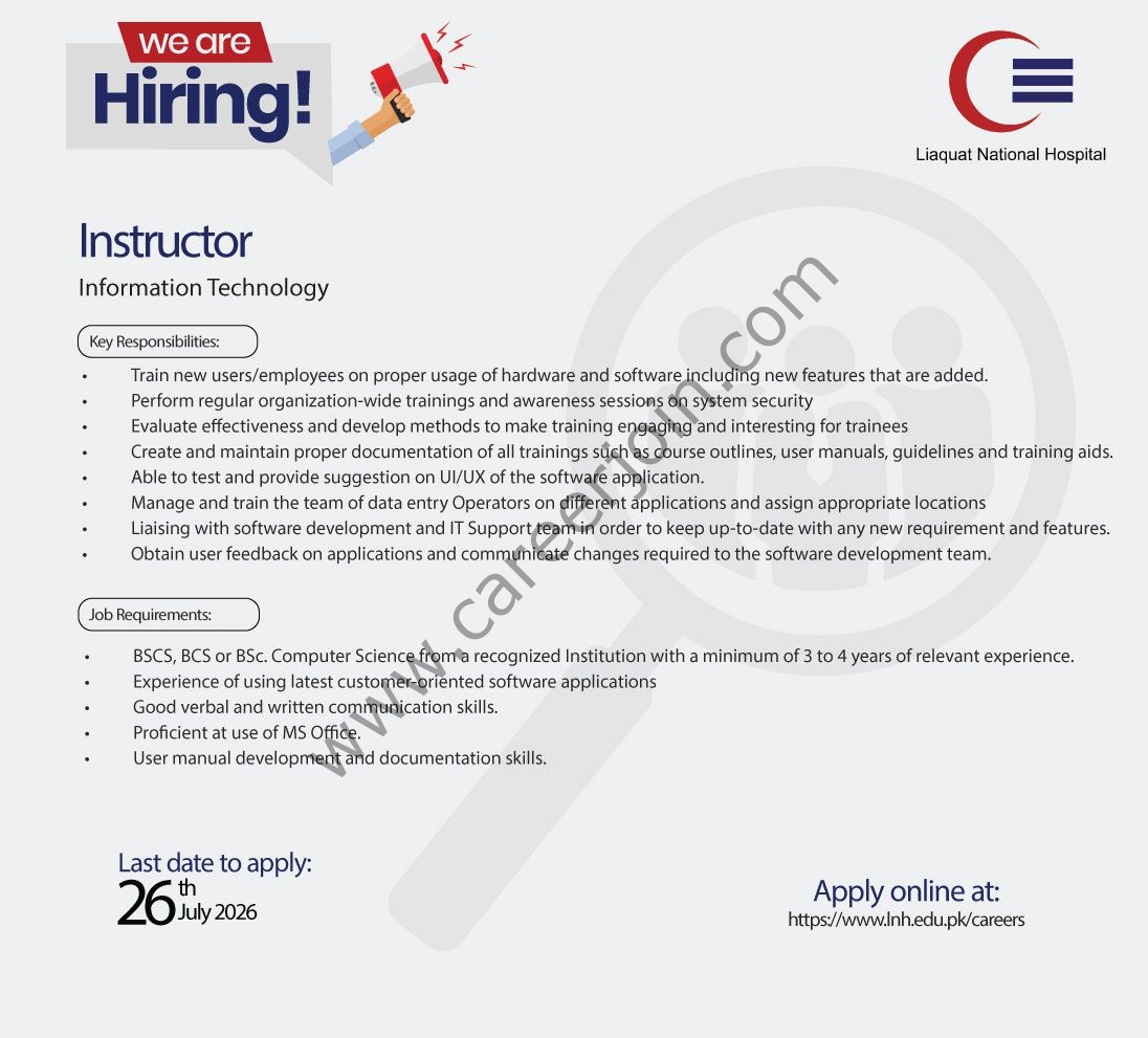 Liaquat National Hospital LNH Jobs Instructor 1