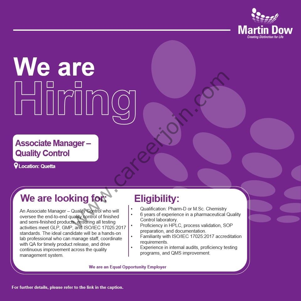 Martin Dow Limited Jobs Associate Manager Quality Control 1