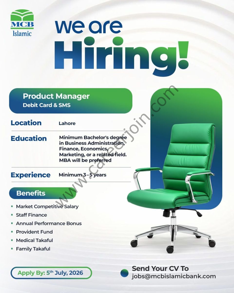 MCB Islamic Bank Jobs Product Manager Debit Card & SMS  1