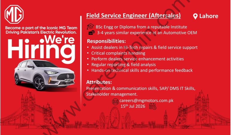 MG Motors Jobs Field Service Engineer (AfterSales) 1