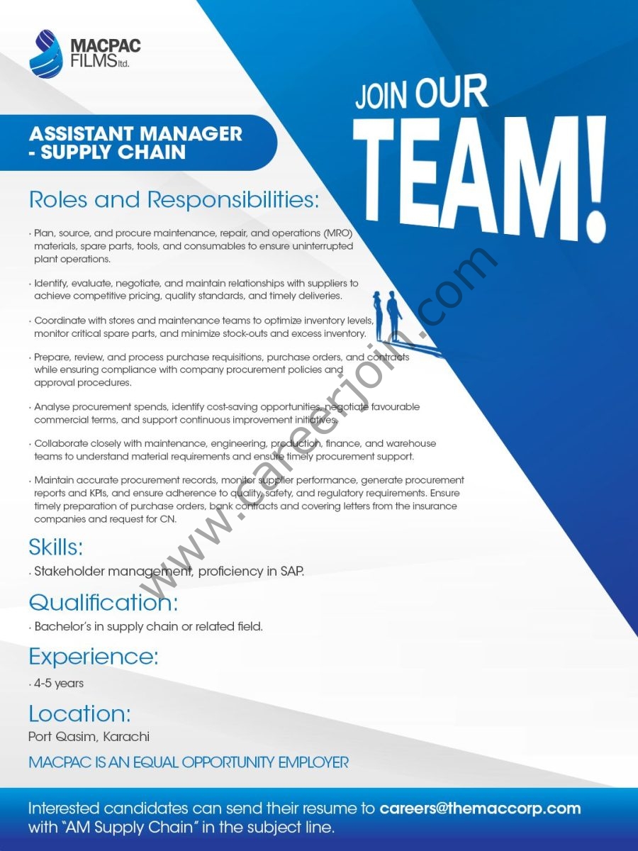 Macpac Films Limited Jobs Assistant Manager Supply Chain 1