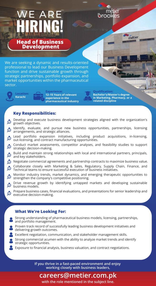 Metier Group Jobs Head of Business Development 1