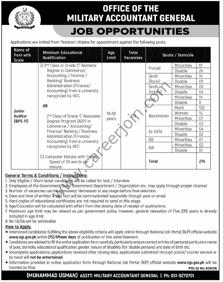 Military Accountant General Jobs 19 July 2026 Dawn 1