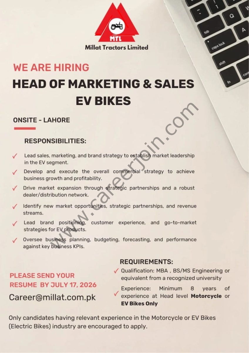 Millat Tractors Limited Jobs Head of Marketing & Sales 1