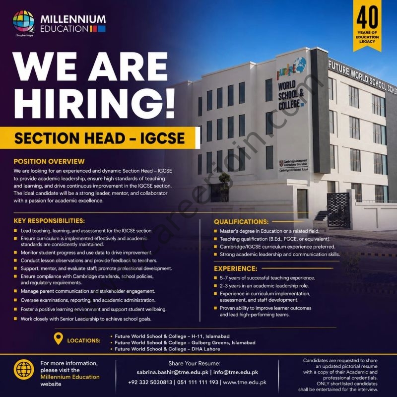 Millennium Education Jobs Section Head 1