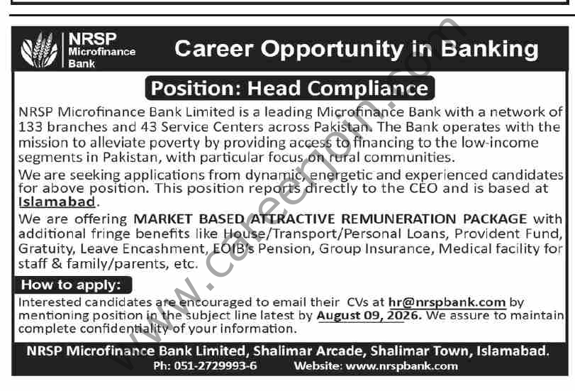 NRSP Microfinance Bank Ltd Jobs 26 July 2026 Dawn 1