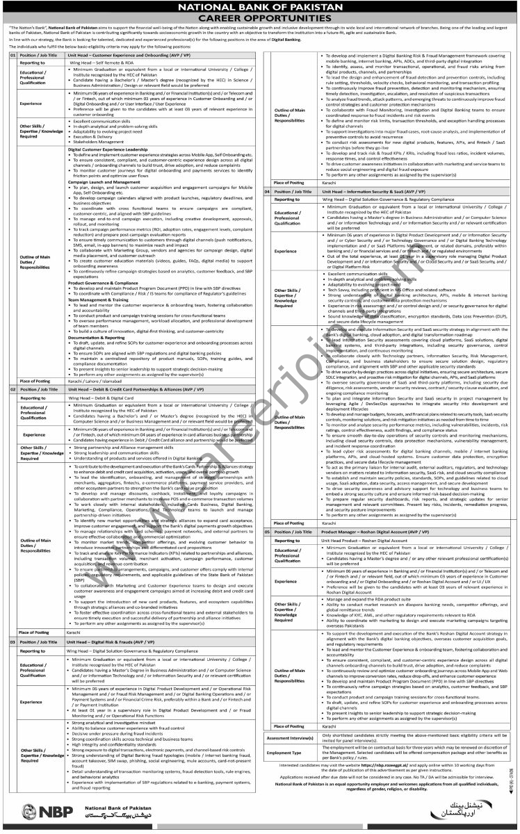 National Bank of Pakistan NBP Jobs 26 July 2026 Dawn 1