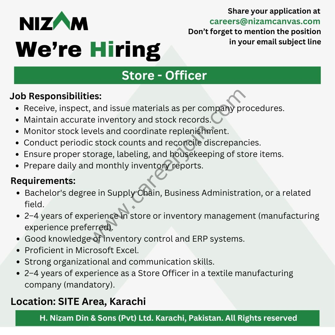 Nizam Canvas Jobs Store Officer 1