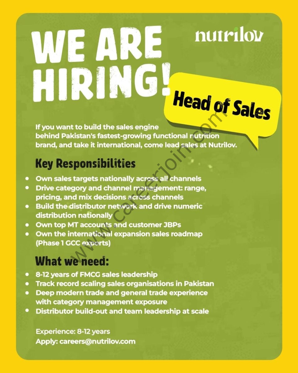 Nutrilov Pvt Ltd Jobs Head of Sales 1