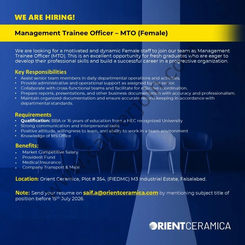 Orient Ceramica Jobs Management Trainee Officer MTO 1