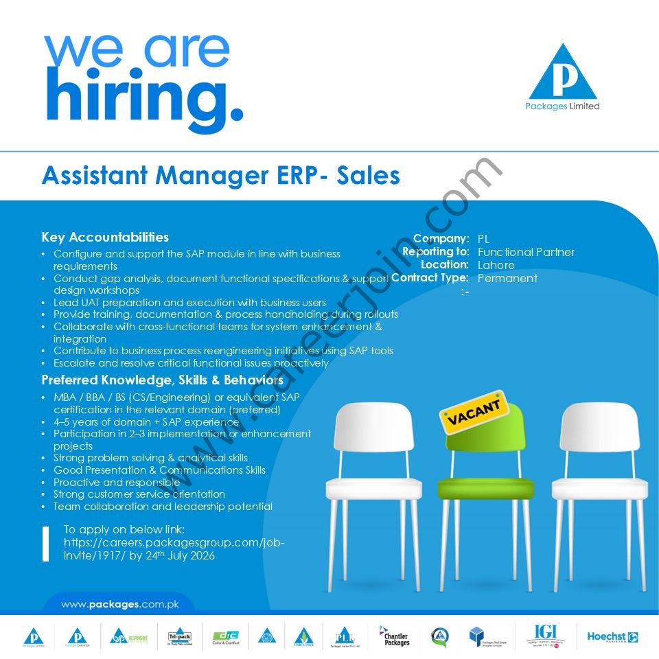 Packages Limited Jobs Assistant Manager ERP Sales 1