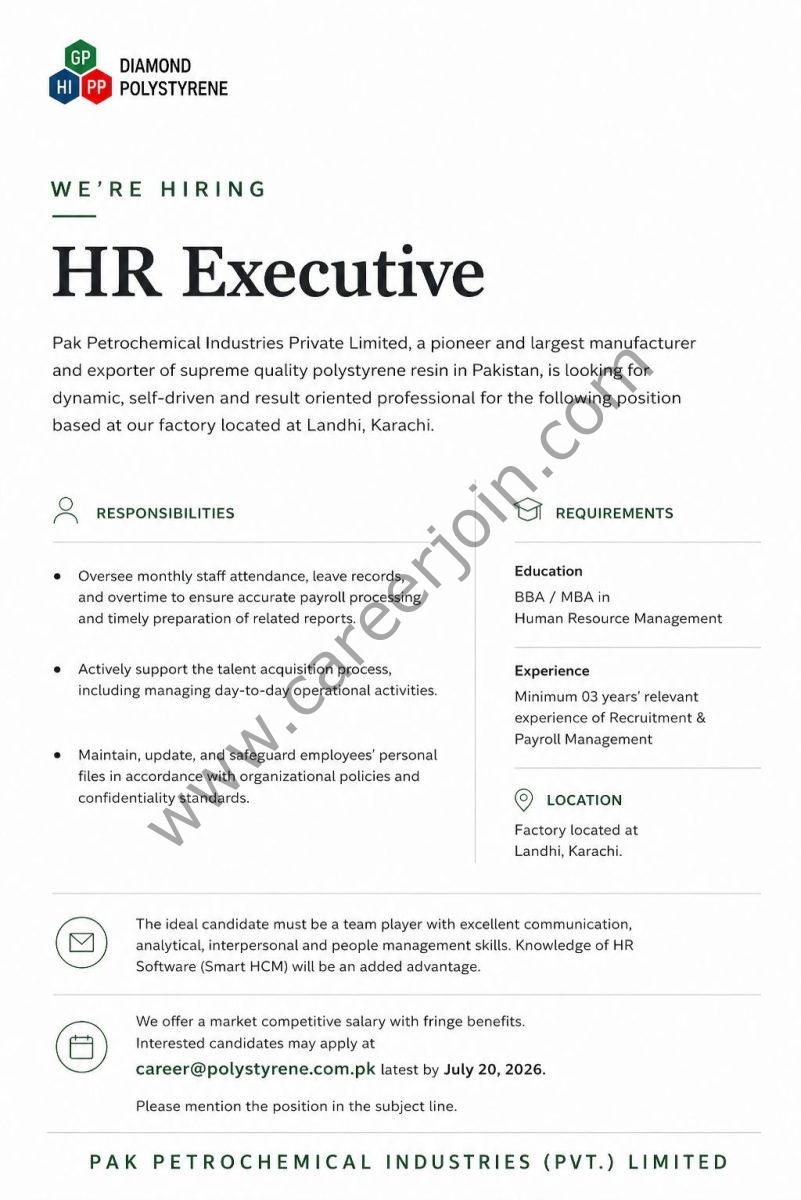 Pak Petrochemical Industries Pvt Ltd Jobs HR Executive 1