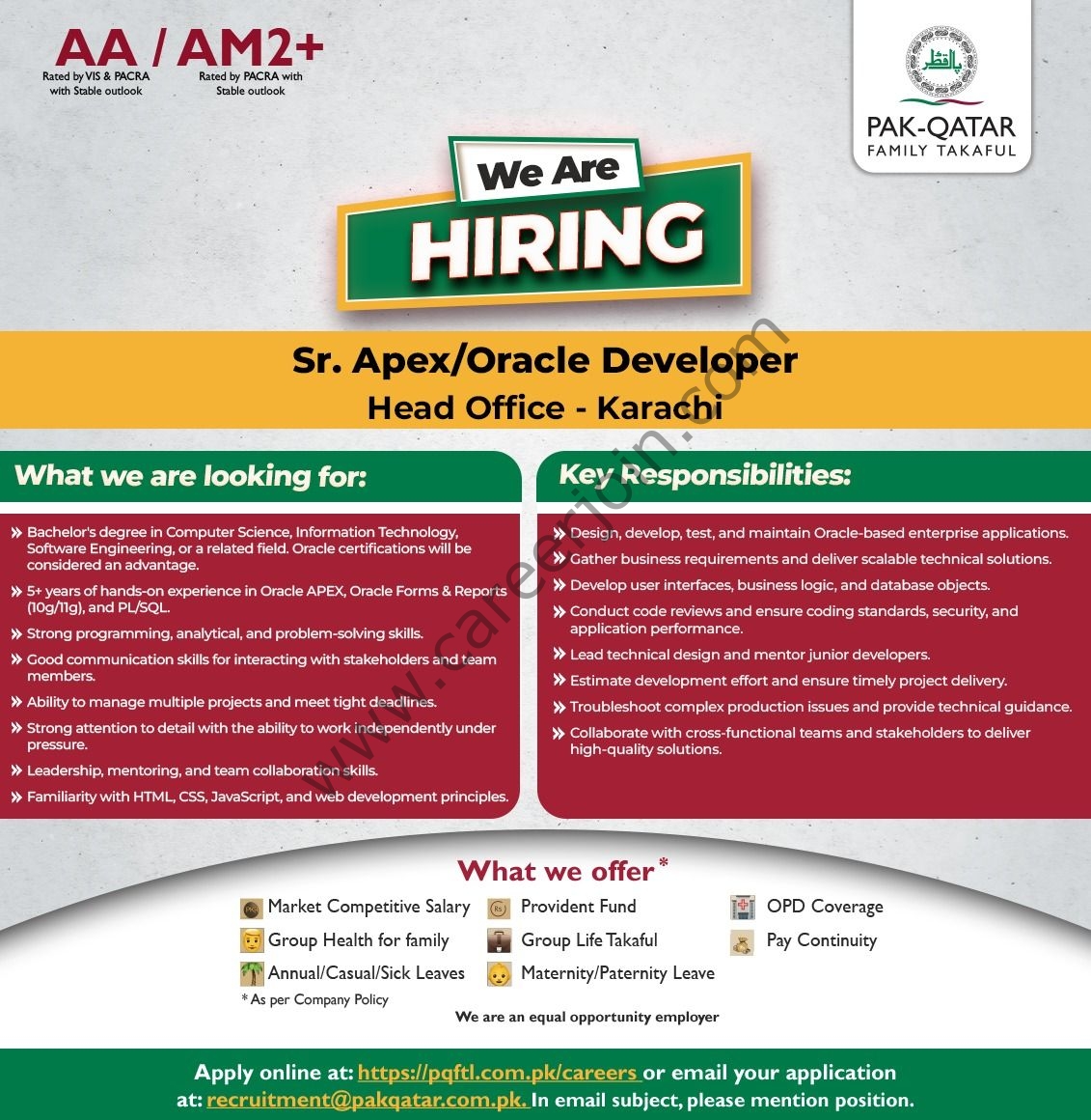 Pak Qatar Family Takaful Jobs Senior Apex Oracle Developer 1