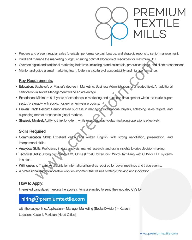 Premium Textile Mills Ltd Jobs Marketing Manager 2