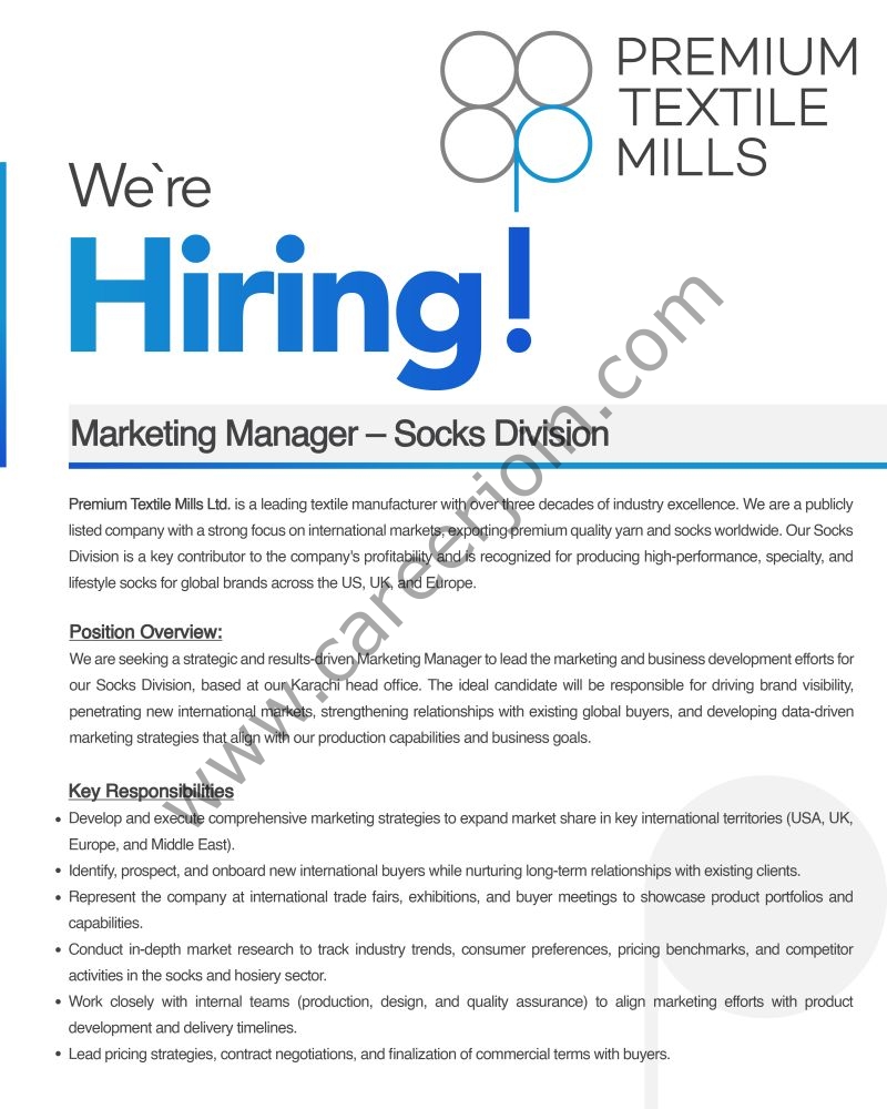 Premium Textile Mills Ltd Jobs Marketing Manager 1