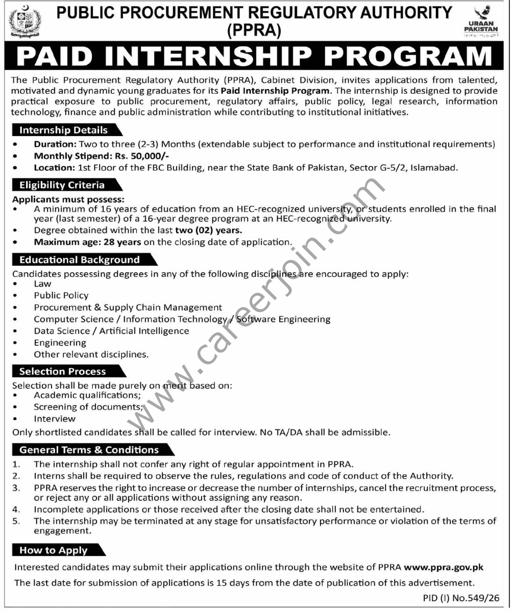 Public Procurement Regulatory Authority PPRA Jobs 19 July 2026 Dawn 1