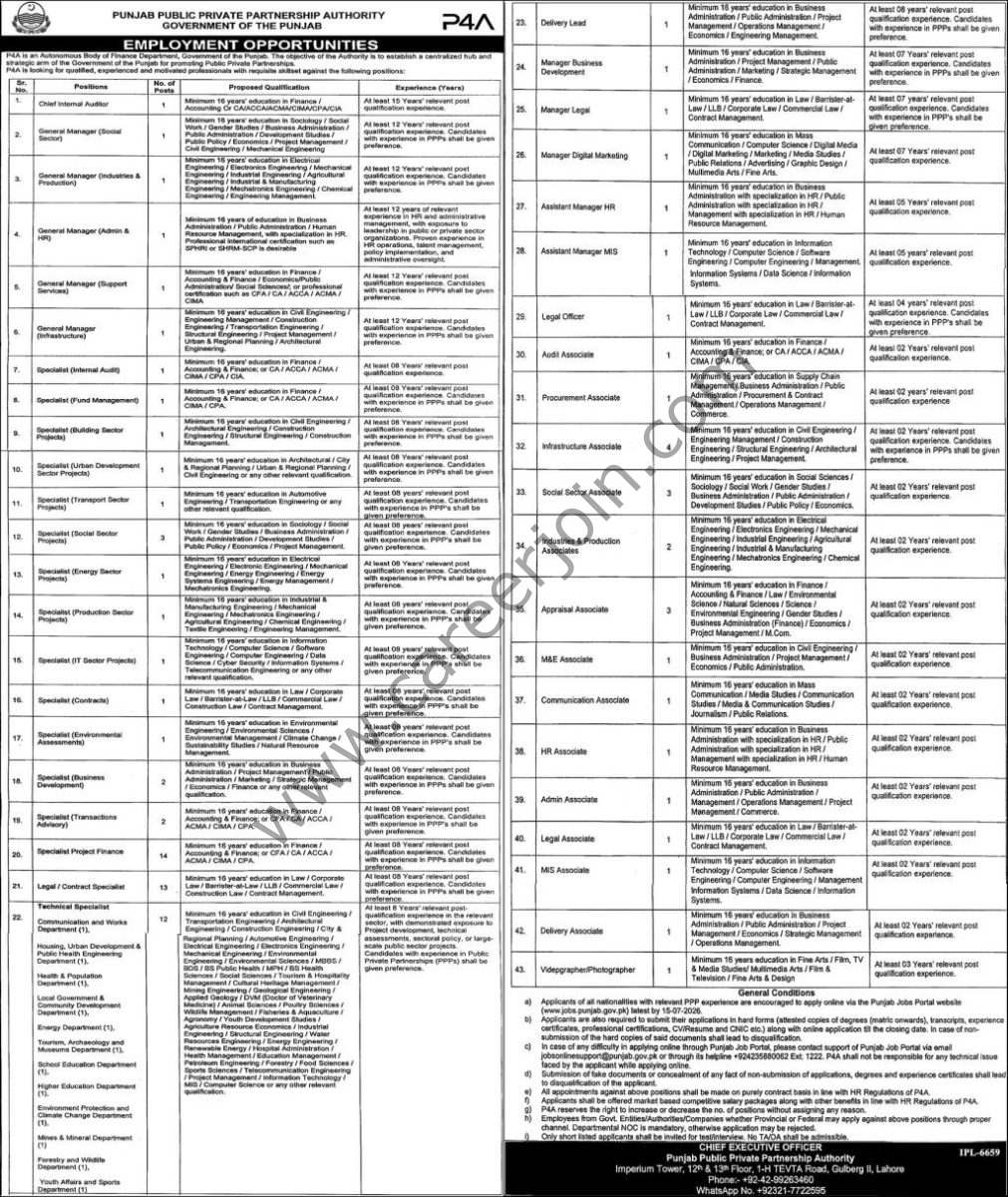 Punjab Public Private Partnership Authority P4A Jobs 01 July 2026 Express 1