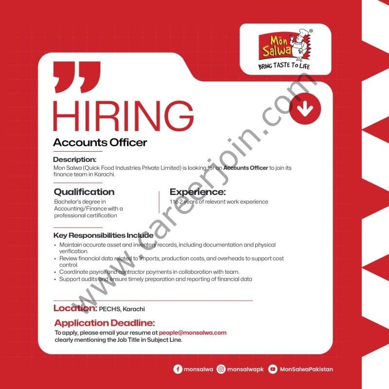 Mon Salwa (Quick Food Industries Private Limited) Jobs Accounts Officer 1