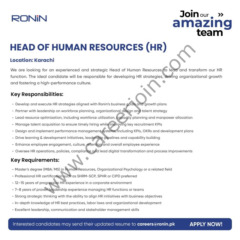 Ronin Pakistan Jobs Head of Human Resources HR 1