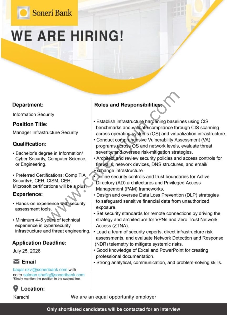 Soneri Bank Limited Jobs Manager Infrastructure Security 1