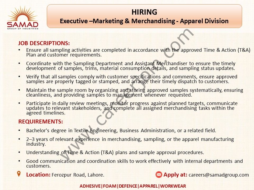 Samad Group Of Industries Jobs Executive Marketing & Merchandising 1