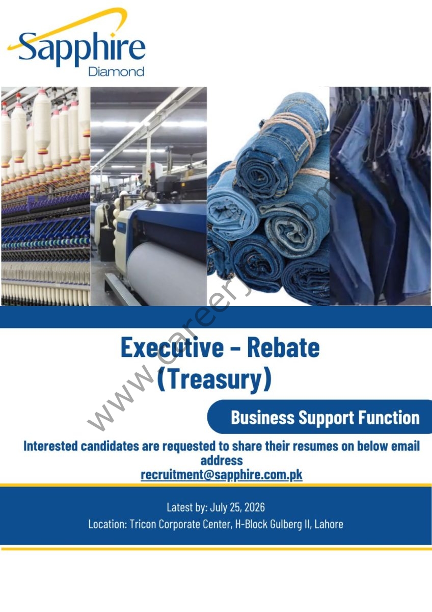 Sapphire Diamond Fabrics Limited Jobs Executive Rebate (Treasury) 1