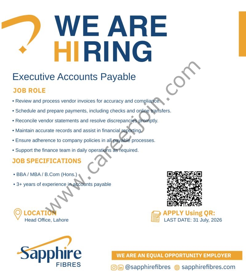 Sapphire Fibres Limited Jobs Executive Accounts Payable 1