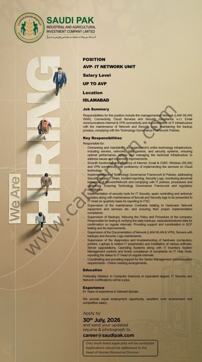 Saudi Pak Industrial & Agricultural Investment Company Limited Jobs AVP IT Network Unit 1