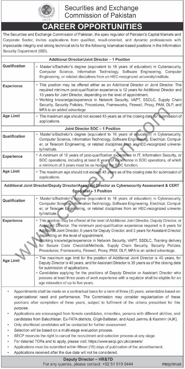 Securities & Exchange Commission SECP Jobs 26 July 2026 Express Tribune 1
