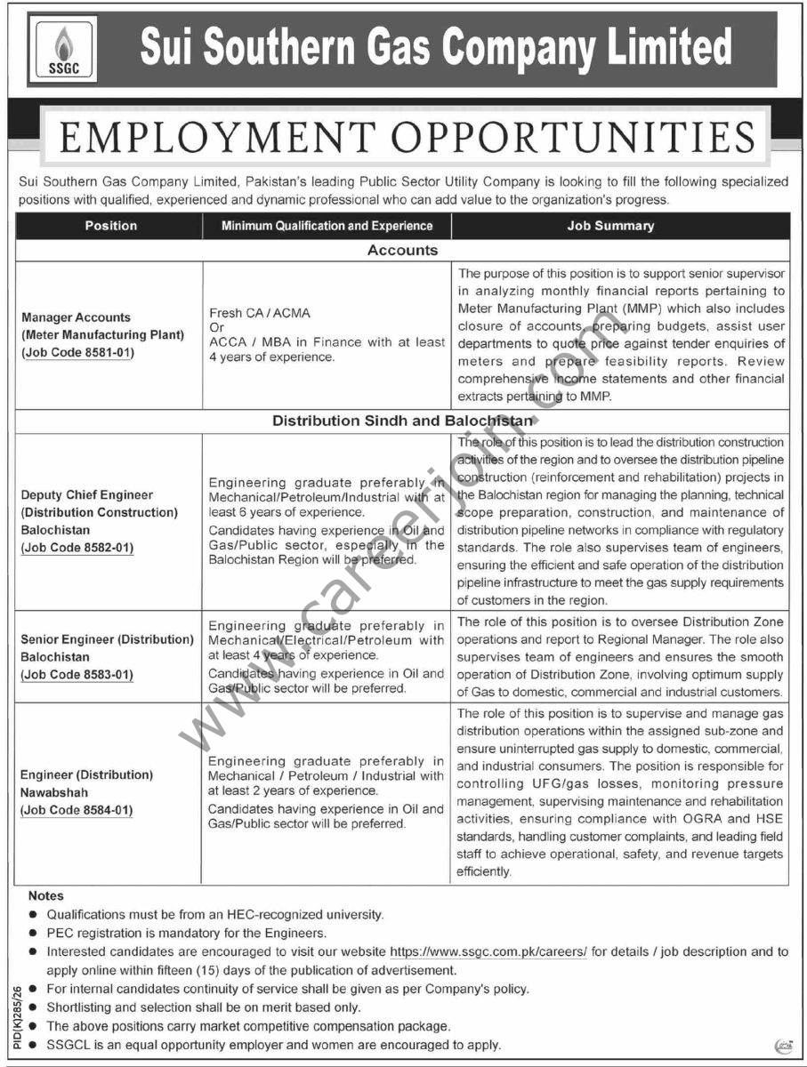 Sui Southern Gas Co Ltd SSGC Jobs 26 July 2026 Dawn 1