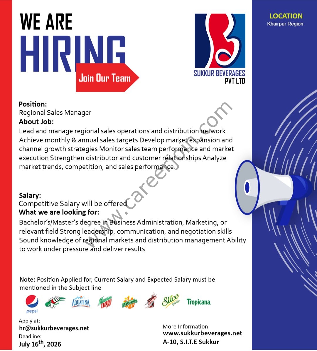Sukkur Beverages Pvt Ltd Jobs Regional Sales Manager 1