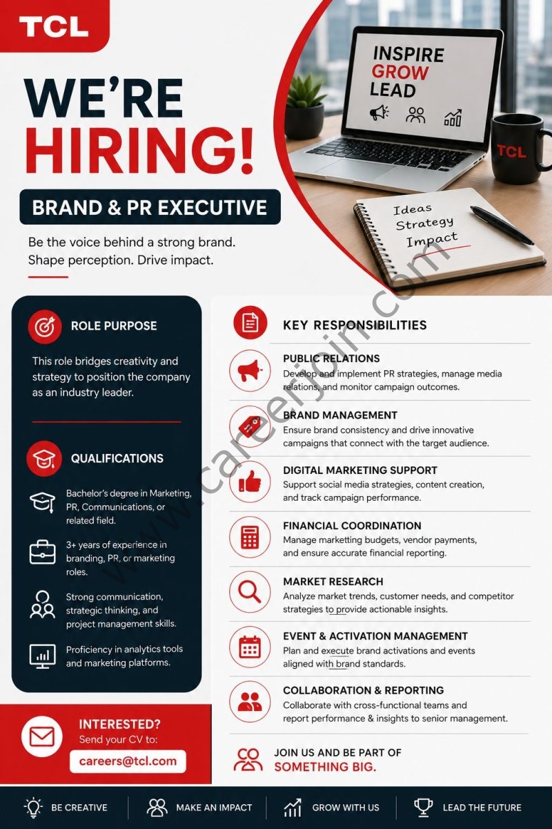 TCL Electronics Pakistan Jobs Brand & PR Executive 1