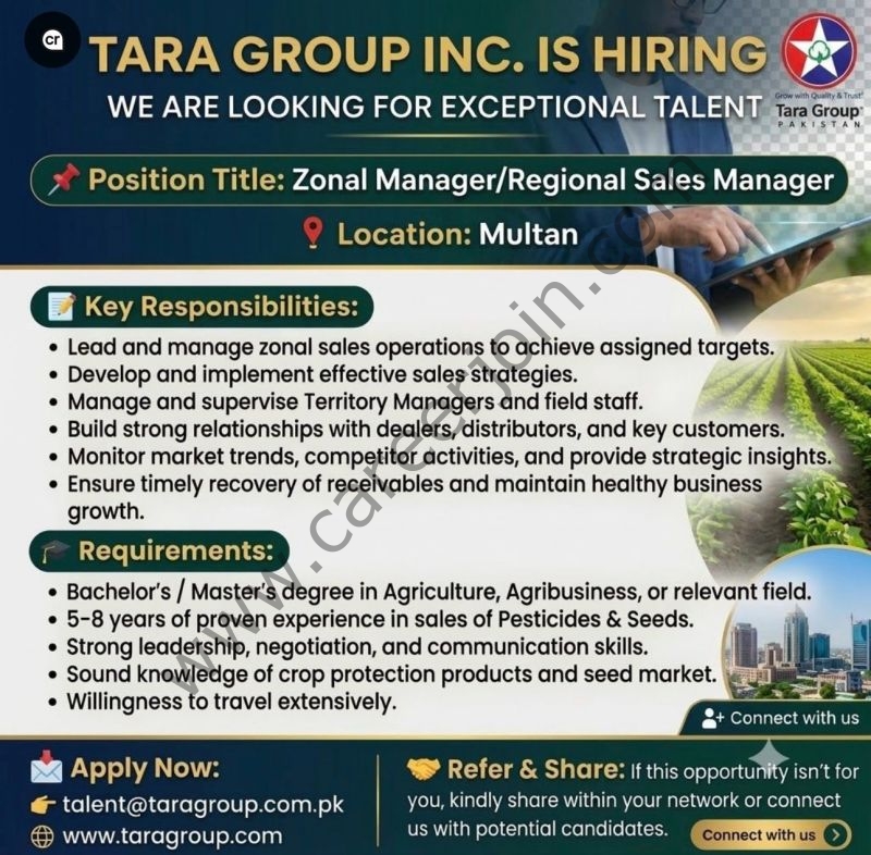 Tara Group Inc Jobs Zonal Manager / Regional Sales Manager 1
