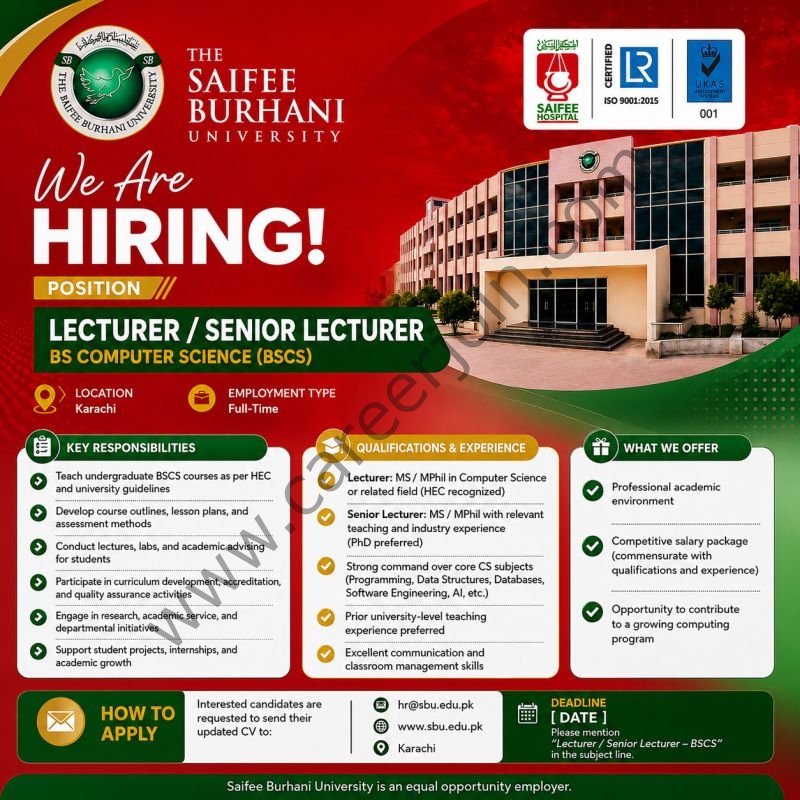 The SAIFEE BURHANI University Jobs Lecturer / Senior Lecturer 1