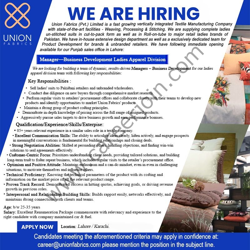 Union Fabrics Pvt Ltd Jobs Manager Business Development 1