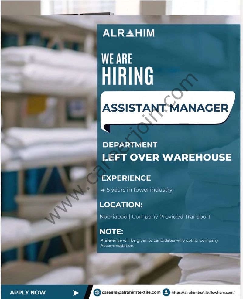 Al Rahim Textile Industries Jobs Assistant Manager 1