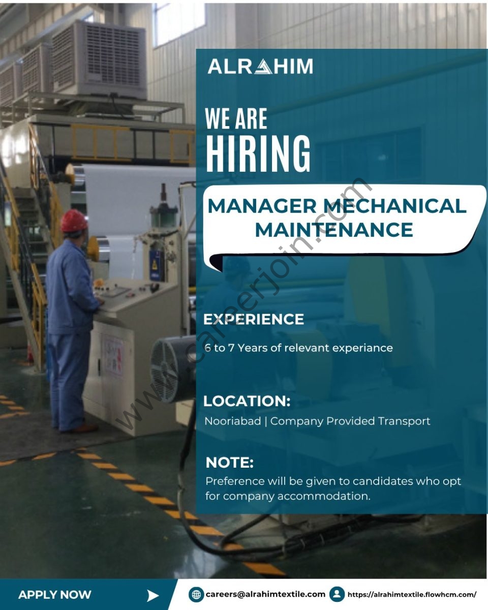 Al Rahim Textile Industries Jobs Manager Mechanical Maintenance 1