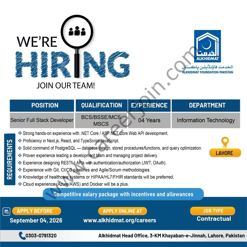 Alkhidmat Foundation Pakistan Jobs August 2026 2