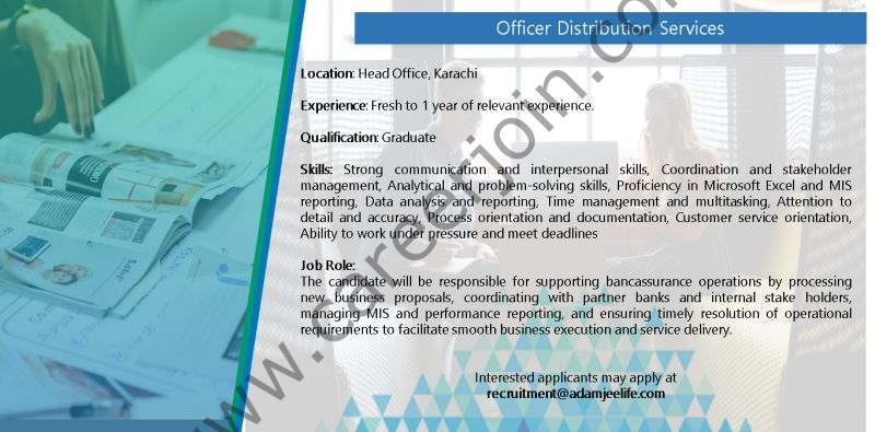 Adamjee Life Insurance Company Limited Jobs Officer Distribution Services 1